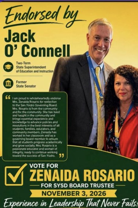 Jack O'Connell, two-term State Superintendent of Public Instruction, endorses Zenaida Rosario